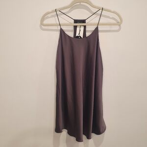NWT Naked Zebra satin flowy sleeveless basic top, grey, size large